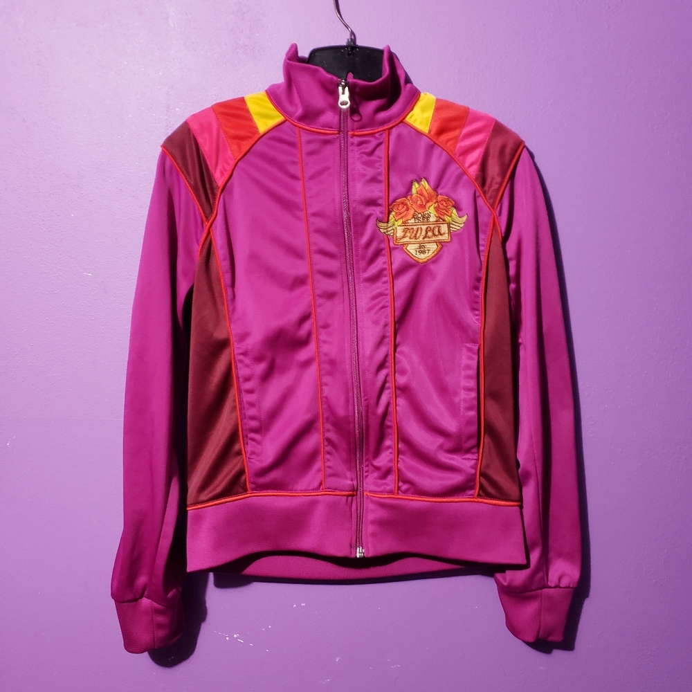 Johnny was LA track jacket pink rainbow multi embroidered F Born Free Medium